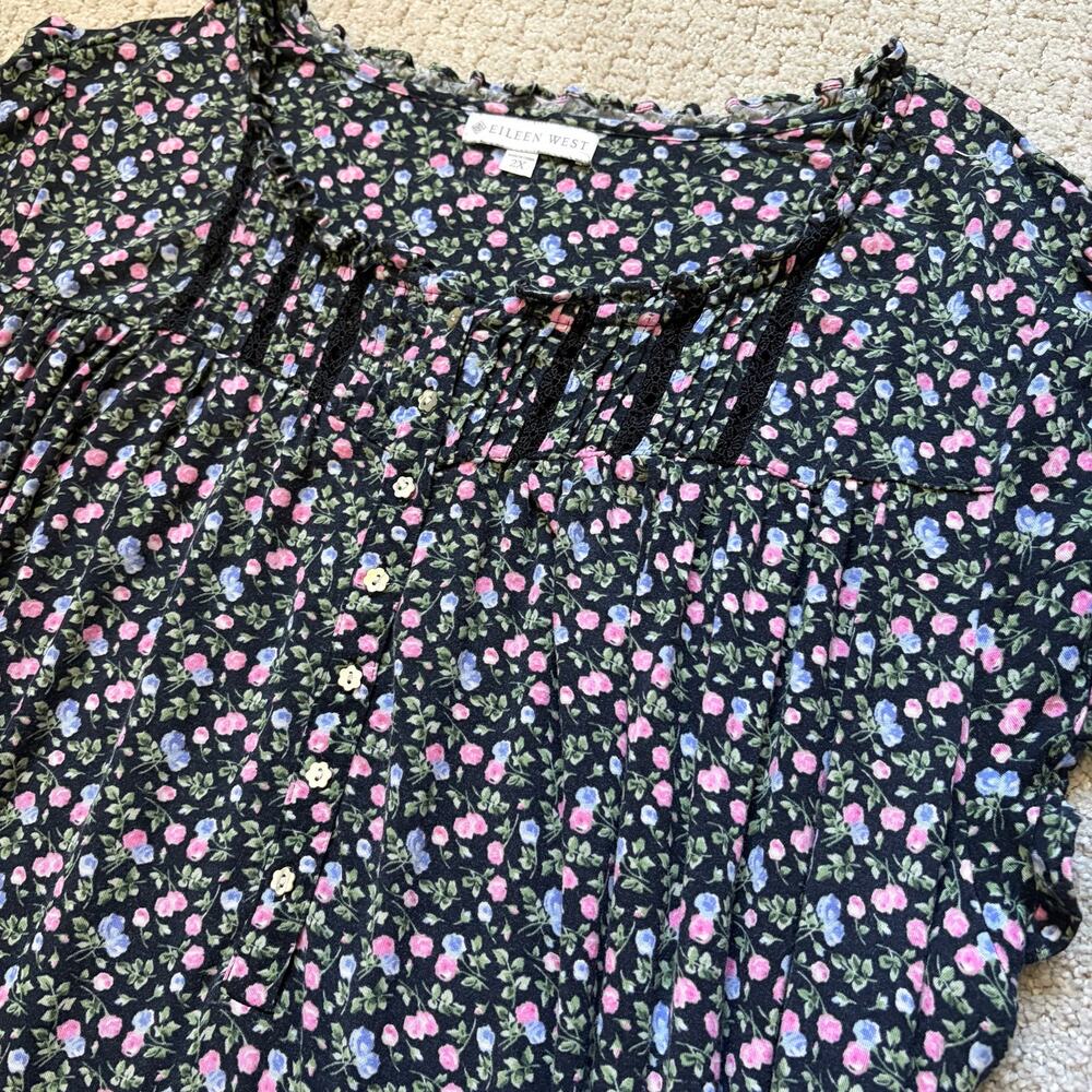 Eileen West Midnight Blossoms Modal Nightgown Size 2X Black Plus Size Pajama - Picture 3 of 9